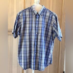 Ralph Lauren Plaid Short Sleeve Shirt. Button Up. Men’s Sz-XL Blue | White EUC